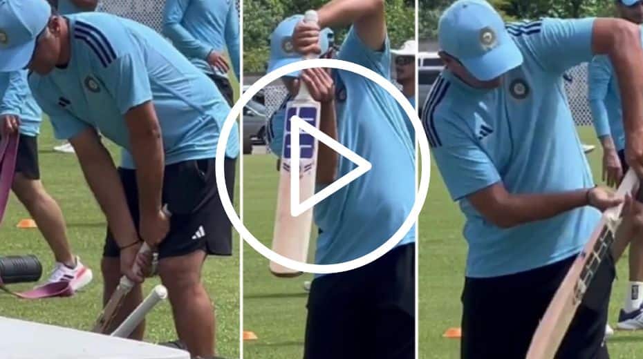 [WATCH] Rahul Dravid Engages in Shadow Batting During Practice Session Ahead of First IND vs WI Test